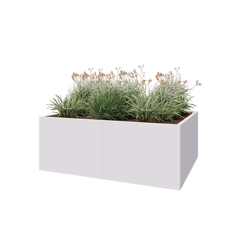 Floreira XXL em aço - Retângulo - 160 x 120 x 60 cm - RAL9010 fosco (branco) - Com placa de base
