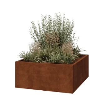 Floreira em aço corten - Quadrado - 140 x 140 x 60 cm - Soldado - Sem placa de base