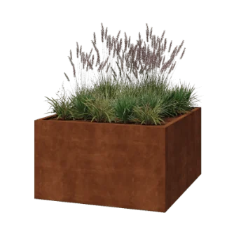 Floreira em aço corten - Quadrado - 140 x 140 x 80 cm - Soldado - Sem placa de base