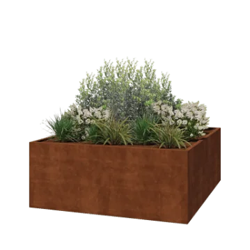 Floreira em aço corten - Quadrado - 200 x 200 x 80 cm - Soldado - Sem placa de base