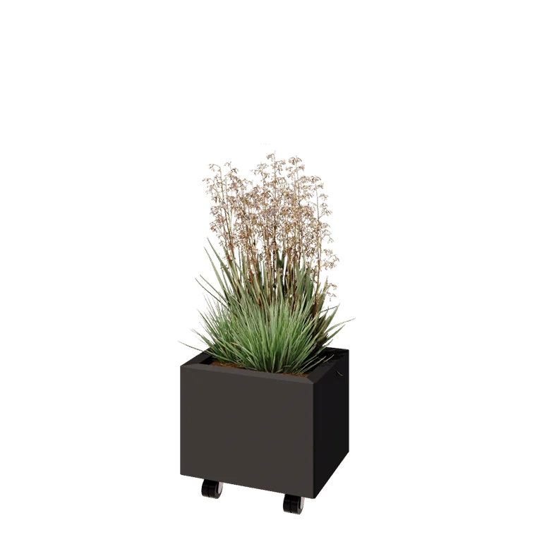 Floreira em aço - Retângulo - 40 x 30 x 30 cm - Outra cor RAL - Com placa de base - Com rodas