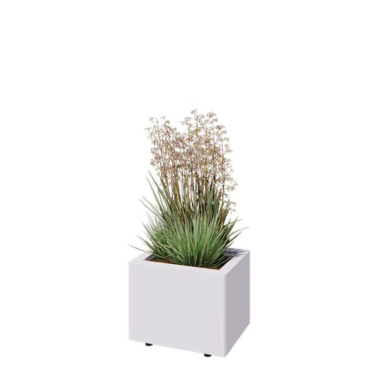 Floreira em aço - Retângulo - 40 x 30 x 30 cm - RAL9010 fosco (branco) - Com placa de base - Com pés