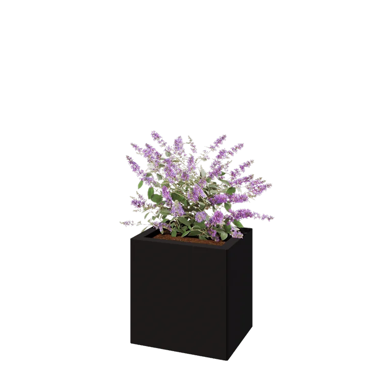 Floreira em aço - Retângulo - 40 x 30 x 40 cm - RAL9005 fosco (preto) - Com placa de base
