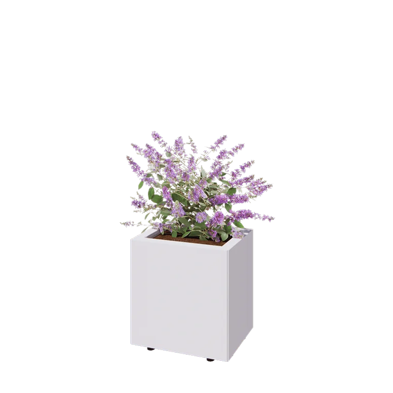 Floreira em aço - Retângulo - 40 x 30 x 40 cm - RAL9010 fosco (branco) - Com placa de base - Com pés