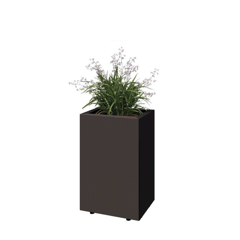 Floreira em aço - Retângulo - 40 x 30 x 60 cm - RAL7016 fosco (cinzento antracite) - Com placa de base - Com pés