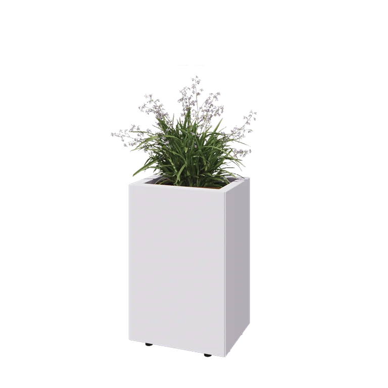 Floreira em aço - Retângulo - 40 x 30 x 60 cm - RAL9010 fosco (branco) - Com placa de base - Com pés