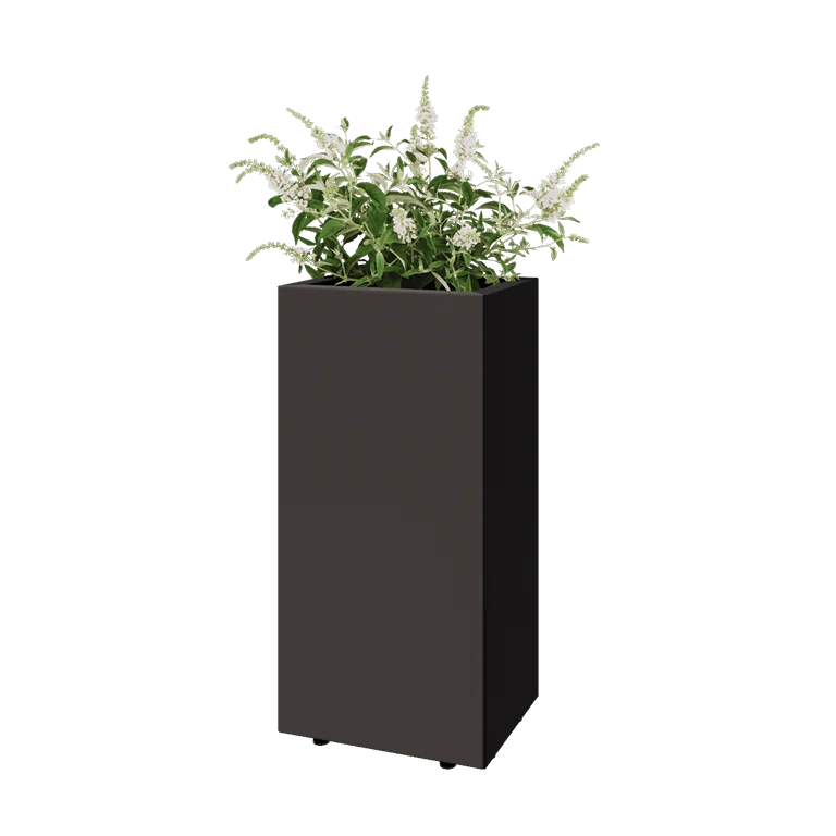 Floreira em aço - Retângulo - 40 x 30 x 80 cm - RAL7016 fosco (cinzento antracite) - Com placa de base - Com pés