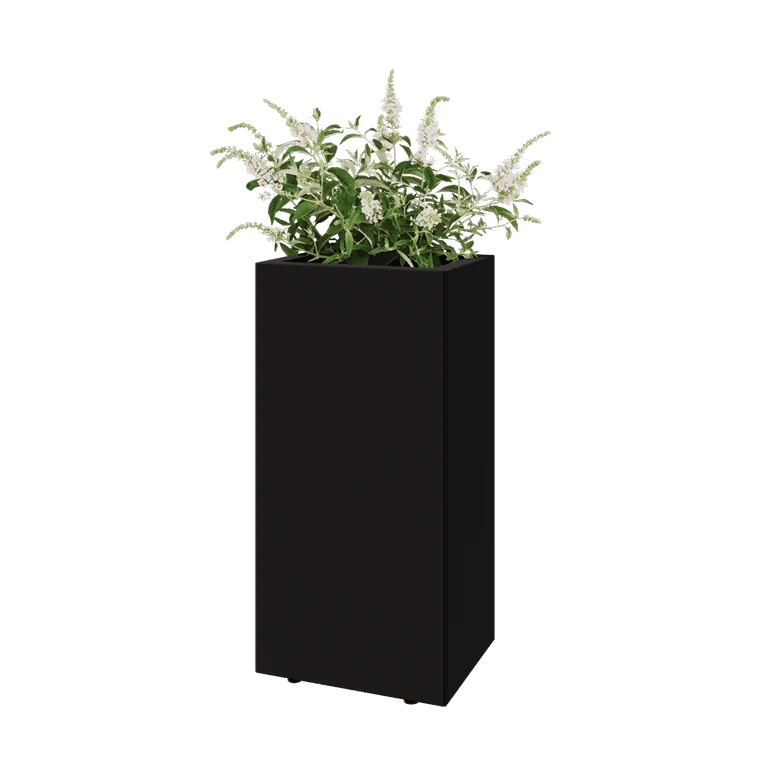 Floreira em aço - Retângulo - 40 x 30 x 80 cm - RAL9005 fosco (preto) - Com placa de base - Com pés