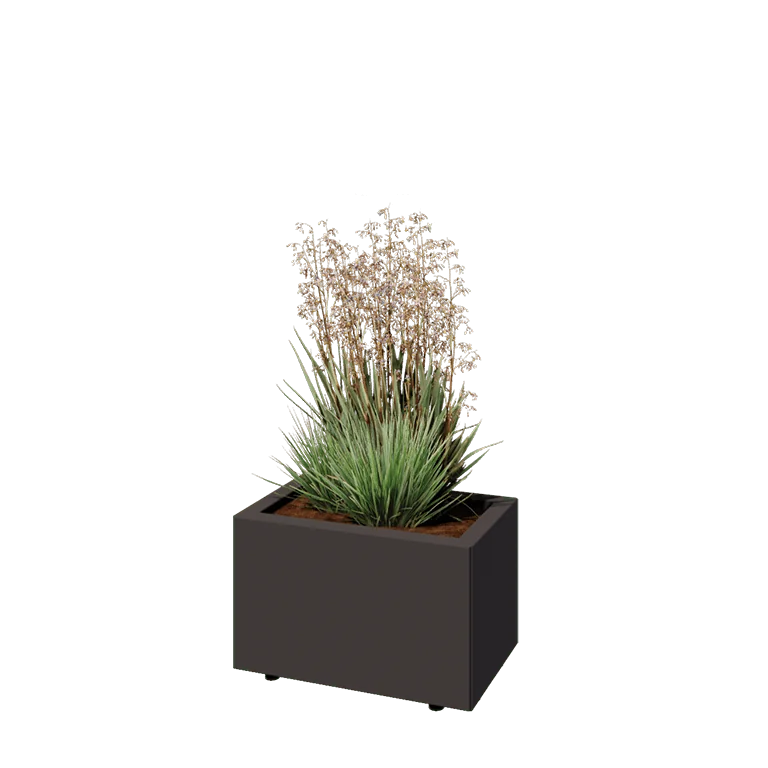 Floreira em aço - Retângulo - 50 x 30 x 30 cm - Outra cor RAL - Com placa de base - Com pés