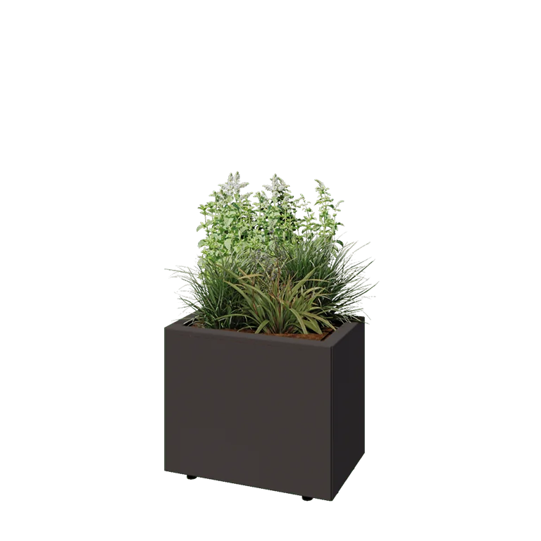 Floreira em aço - Retângulo - 50 x 30 x 40 cm - Outra cor RAL - Com placa de base - Com pés