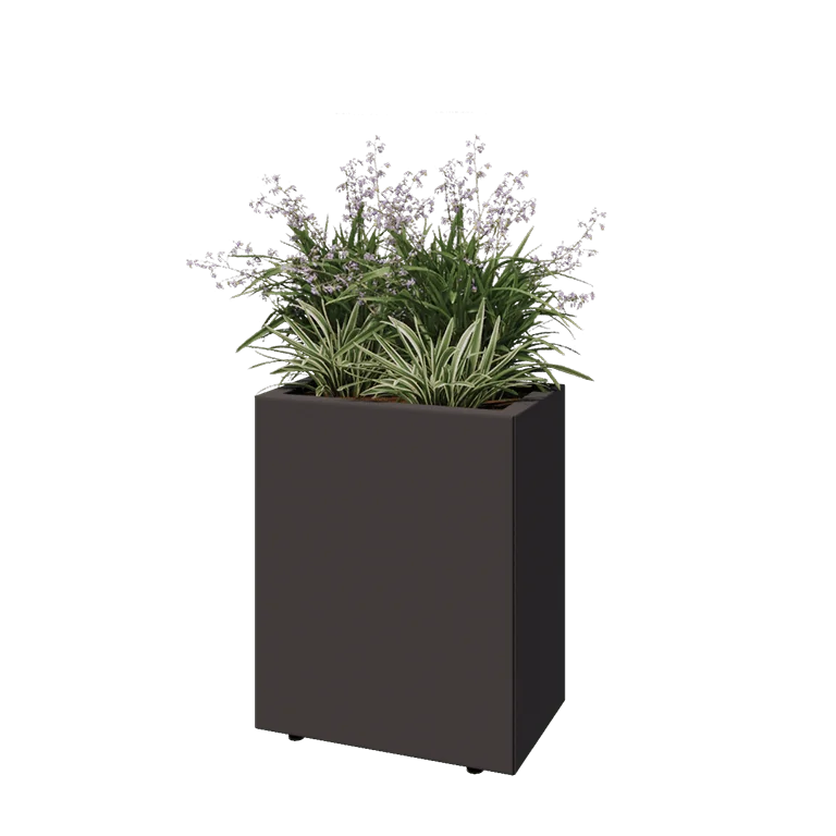 Floreira em aço - Retângulo - 50 x 30 x 60 cm - Outra cor RAL - Com placa de base - Com pés