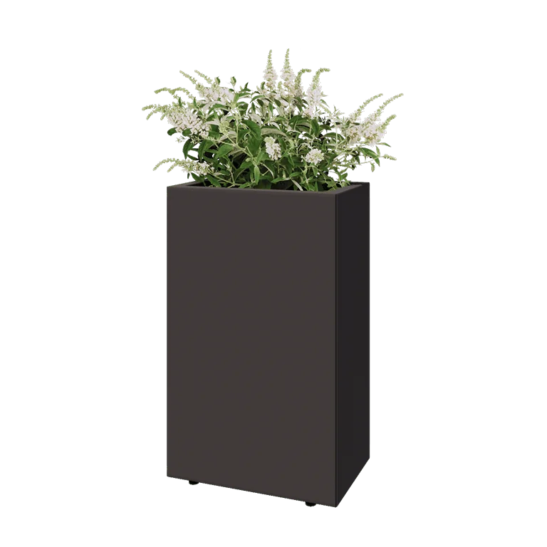 Floreira em aço - Retângulo - 50 x 30 x 80 cm - Outra cor RAL - Com placa de base - Com pés