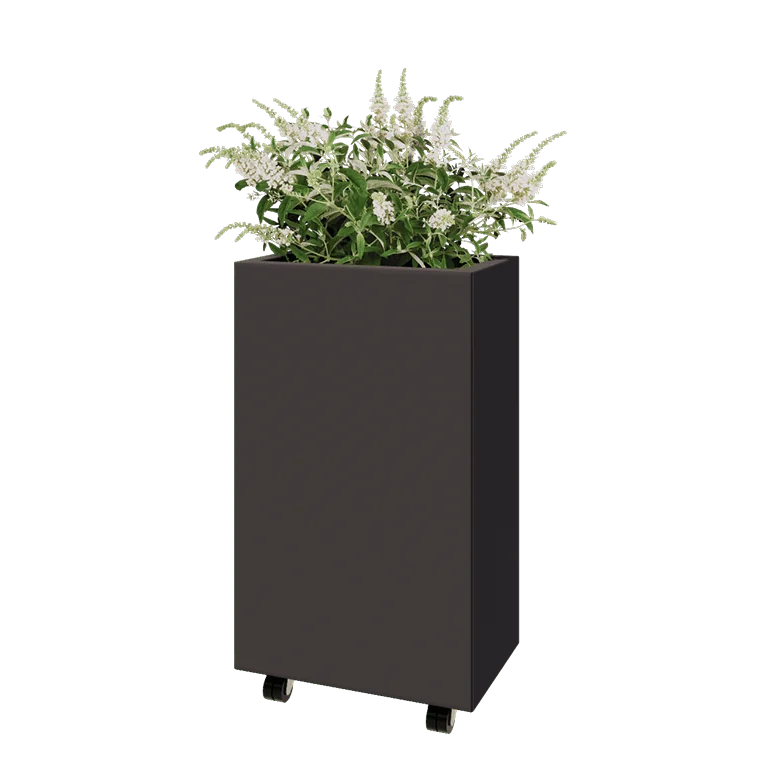Floreira em aço - Retângulo - 50 x 30 x 80 cm - Outra cor RAL - Com placa de base - Com rodas