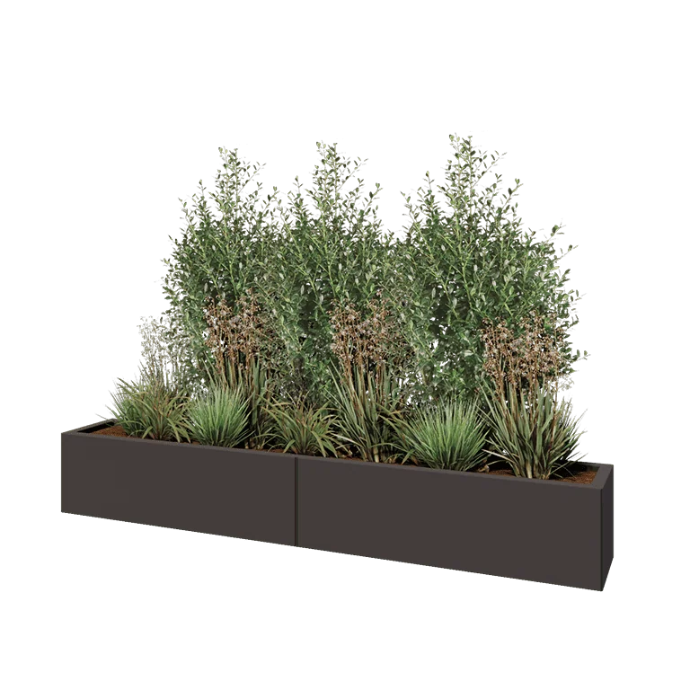 Floreira XXL em aço - Retângulo - 200 x 30 x 30 cm - Outra cor RAL - Com placa de base