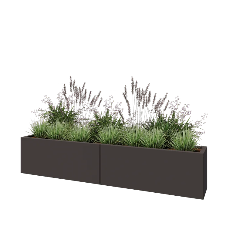 Floreira XXL em aço - Retângulo - 200 x 30 x 40 cm - Outra cor RAL - Com placa de base