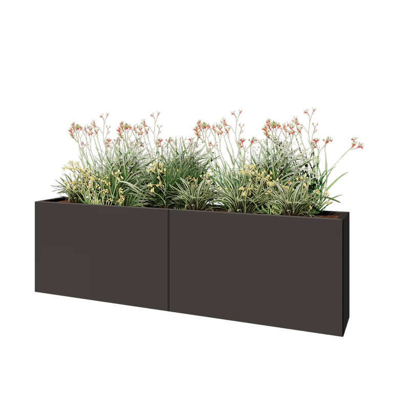 Floreira XXL em aço - Retângulo - 200 x 30 x 60 cm - Outra cor RAL - Sem placa de base