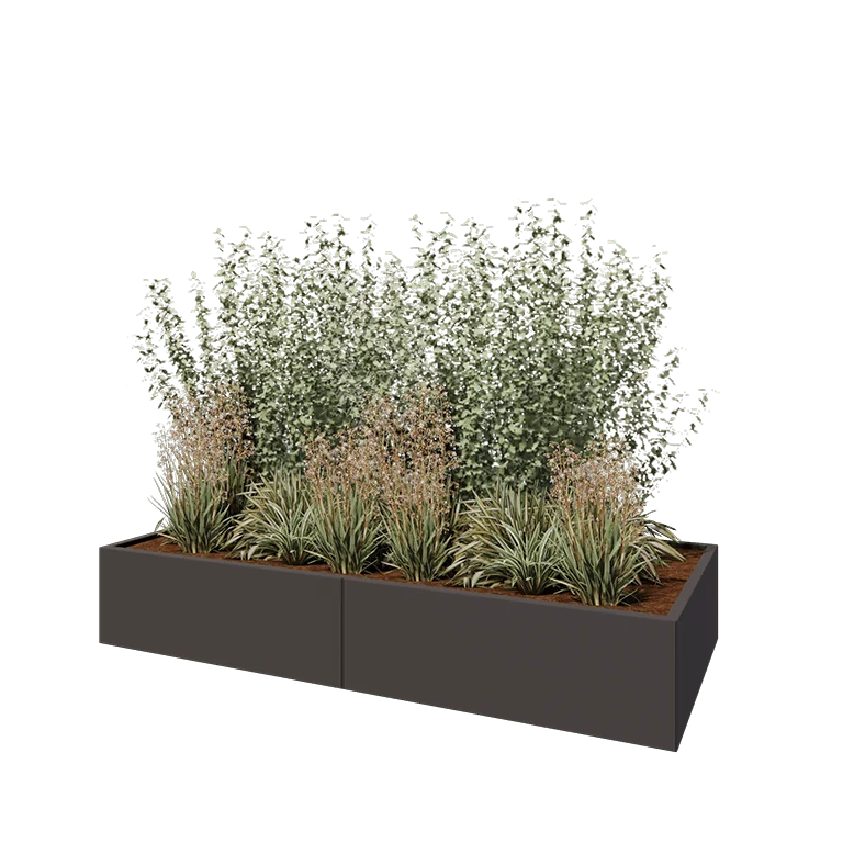 Floreira XXL em aço - Retângulo - 240 x 100 x 40 cm - RAL7016 fosco (cinzento antracite) - Sem placa de base