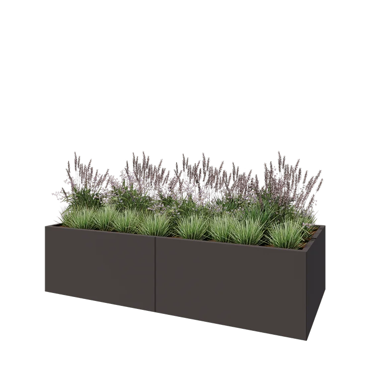 Floreira XXL em aço - Retângulo - 240 x 100 x 60 cm - RAL7016 fosco (cinzento antracite) - Sem placa de base