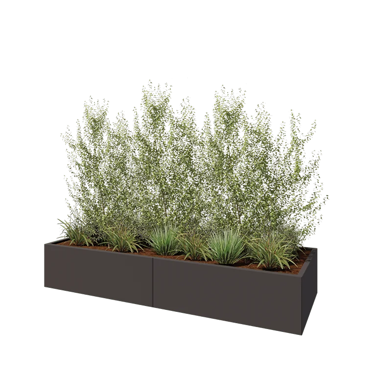 Floreira XXL em aço - Retângulo - 240 x 80 x 40 cm - RAL7016 fosco (cinzento antracite) - Com placa de base