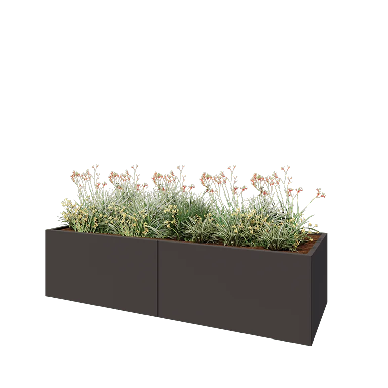 Floreira XXL em aço - Retângulo - 240 x 80 x 60 cm - RAL7016 fosco (cinzento antracite) - Com placa de base