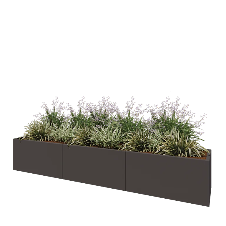 Floreira XXL em aço - Retângulo - 300 x 50 x 50 cm - RAL7016 fosco (cinzento antracite) - Com placa de base