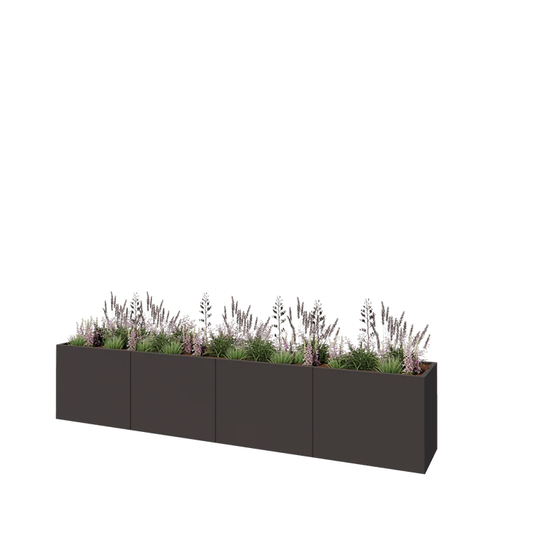 Floreira XXL em aço - Retângulo - 400 x 60 x 80 cm - RAL7016 fosco (cinzento antracite) - Com placa de base
