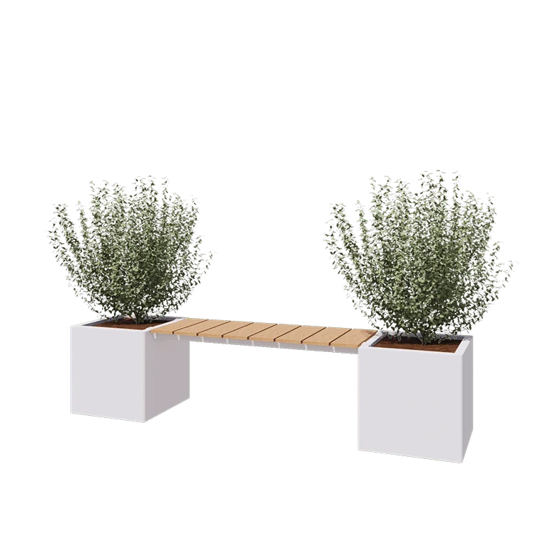 Floreira em aço - Quadrado - 221,2 x 50 x 50 cm - RAL9010 fosco (branco) - Sem placa de base - Com banco