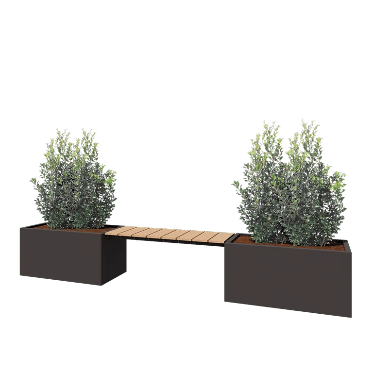 Floreira em aço - Retângulo - 321,2 x 50 x 50 cm - RAL7016 fosco (cinzento antracite) - Com placa de base - Com banco