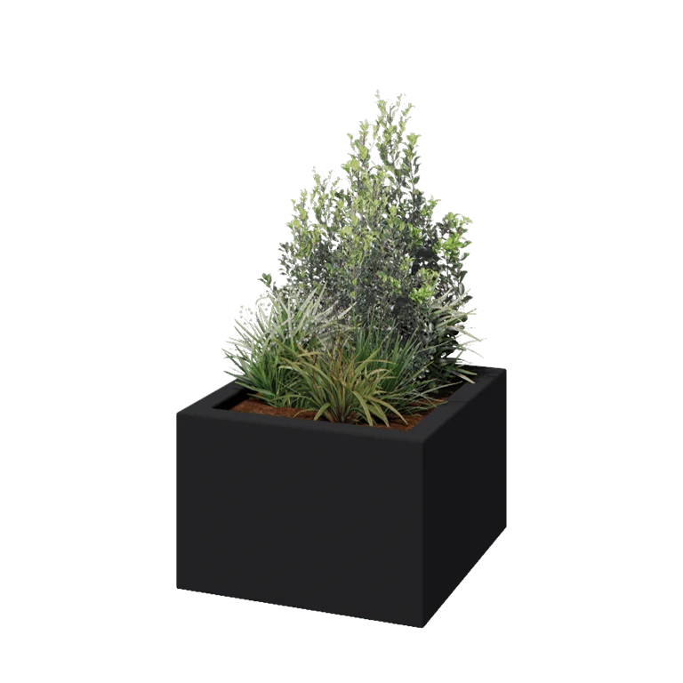 Floreira em fibra de vidro - Quadrado - 60 x 60 x 40 cm - RAL7021 mate (cinzento preto) - Com fundo