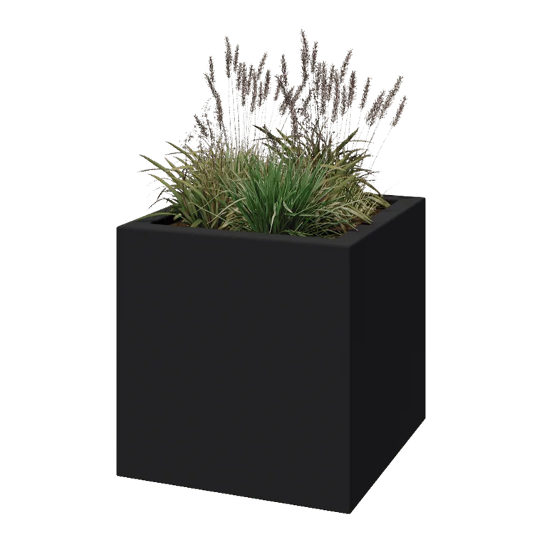 Floreira em fibra de vidro - Quadrado - 70 x 70 x 70 cm - RAL7021 mate (cinzento preto) - Com fundo