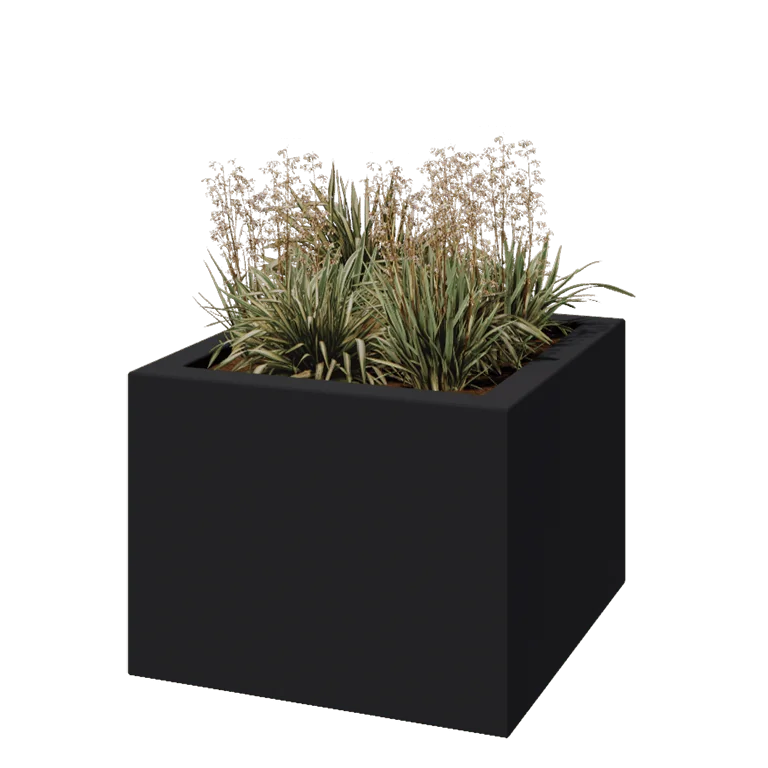 Floreira em fibra de vidro - Quadrado - 80 x 80 x 60 cm - RAL7021 mate (cinzento preto) - Com fundo