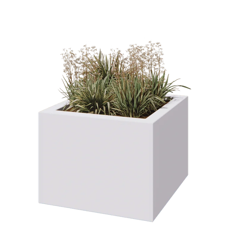 Floreira em fibra de vidro - Quadrado - 80 x 80 x 60 cm - RAL9010 mate (branco) - Com fundo
