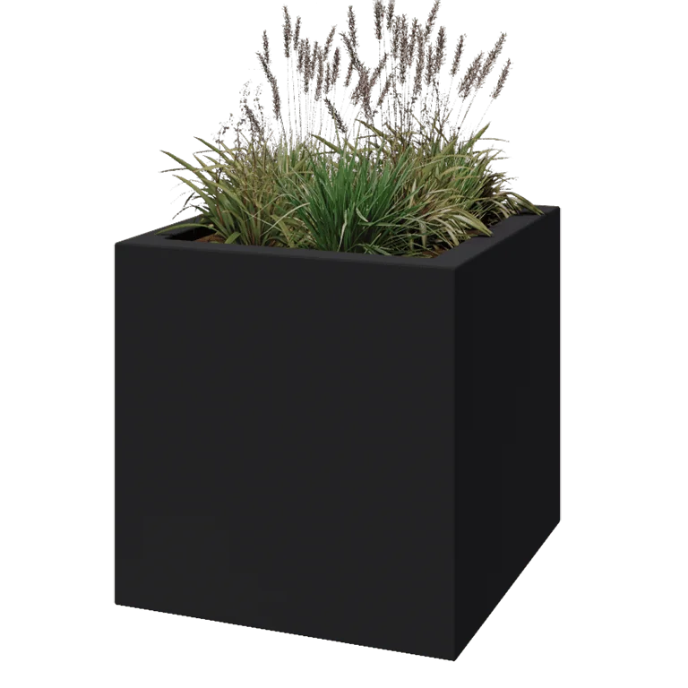 Floreira em fibra de vidro - Quadrado - 80 x 80 x 80 cm - RAL7021 mate (cinzento preto) - Com fundo