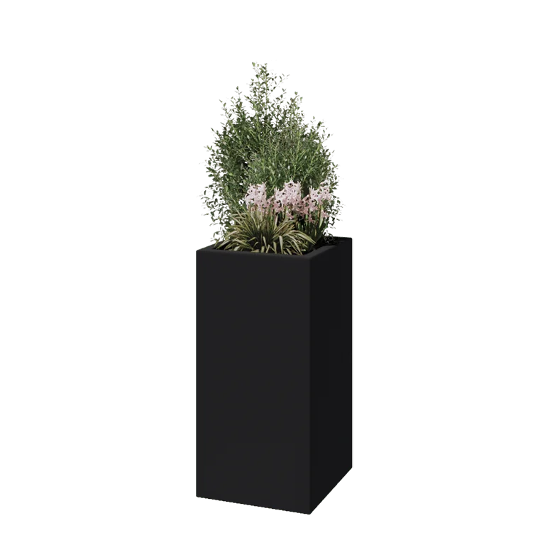Floreira em fibra de vidro - Quadrado - 40 x 40 x 80 cm - RAL7021 mate (cinzento preto) - Com fundo
