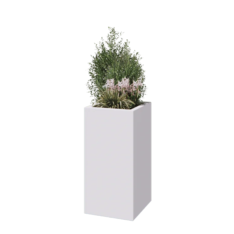 Floreira em fibra de vidro - Quadrado - 40 x 40 x 80 cm - RAL9010 mate (branco) - Com fundo