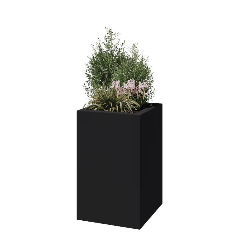 Floreira em fibra de vidro - Quadrado - 50 x 50 x 80 cm - RAL7021 mate (cinzento preto) - Com fundo