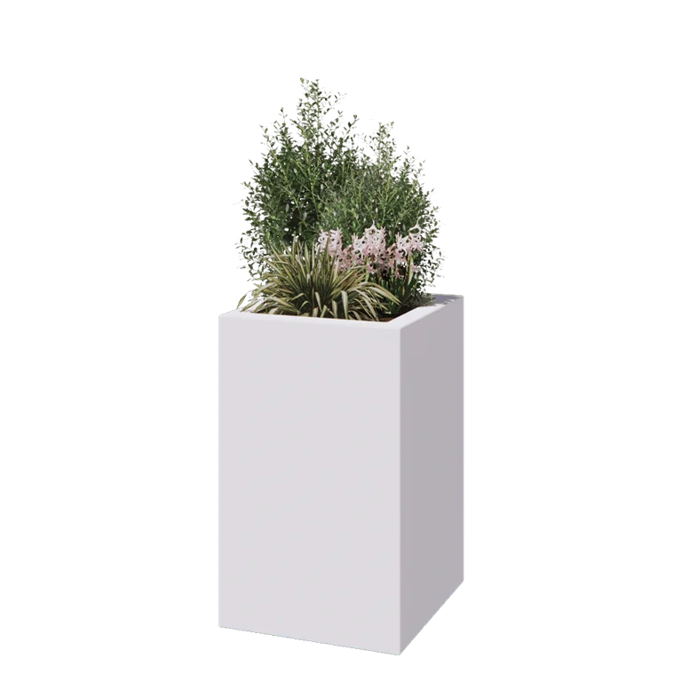 Floreira em fibra de vidro - Quadrado - 50 x 50 x 80 cm - RAL9010 mate (branco) - Com fundo