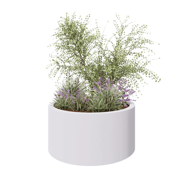 Floreira em fibra de vidro - Redondo - Ø 120 x 60 cm - RAL9010 mate (branco) - Com fundo