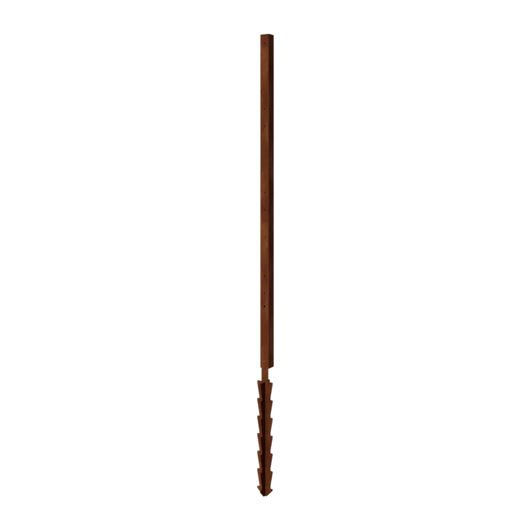 Vedação em aço corten H - Poste de canto com estaca de fixação - 190 x 6 x 6 cm - Para 4x painel 47,5 cm