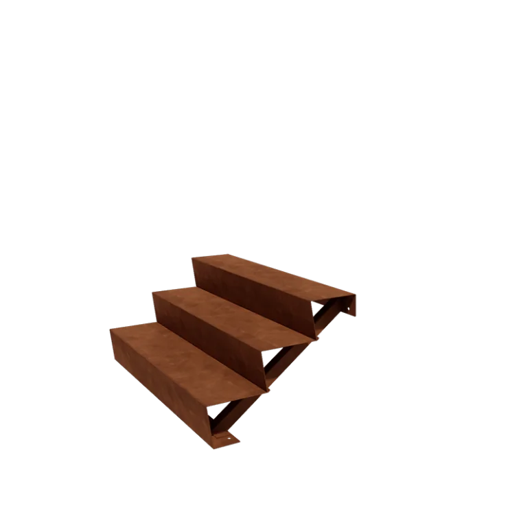 Escada de exterior em aço corten - 3-degrau - 72 x 120 x 51 cm