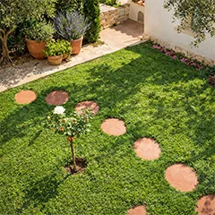 Passos em aço corten para um caminho de jardim elegante com aspeto natural