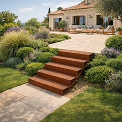 Escadas de exterior para uma passagem segura entre diferentes níveis do jardim
